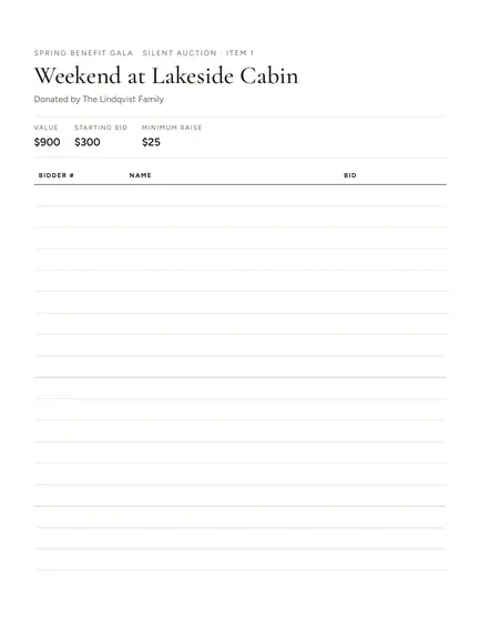Bid sheets in the classic design