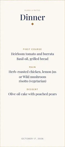 Menu cards in the gala design