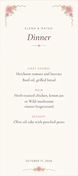 Menu cards in the watercolor design